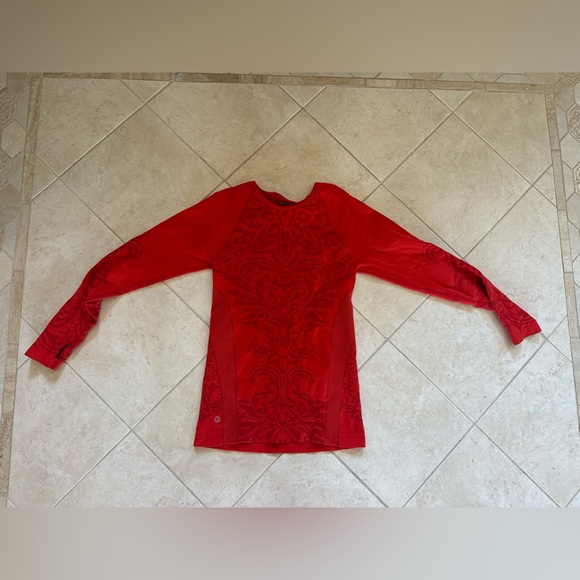 Athleta Red on Red Long Sleeve Fitted Athletic Top - Picture 1 of 5